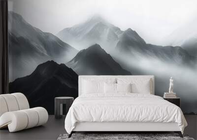 mystical siluette mountains in fog,  Wall mural