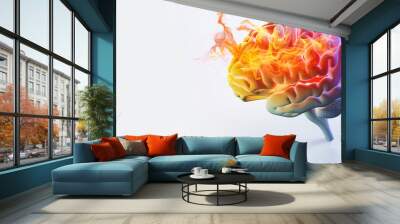 a close up of a colorful brain with energy sparks, combined or merging with technology, artifical intelligence concept, white background Wall mural