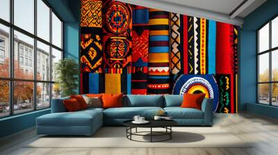 Native African textile background with traditional art patterns. Wall mural