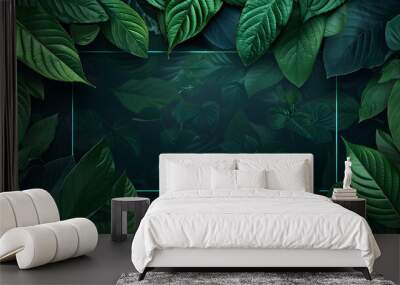 Nature background, abstract white frame in the leaves with copy space Wall mural