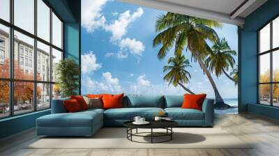 Palm trees on the beach on a tropical island in the Maldives Wall mural