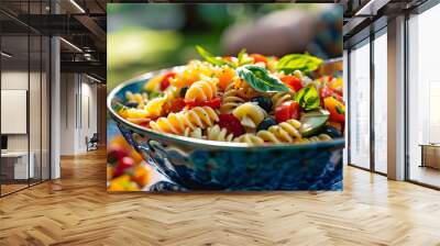 pasta salad in a bowl outdoors Wall mural