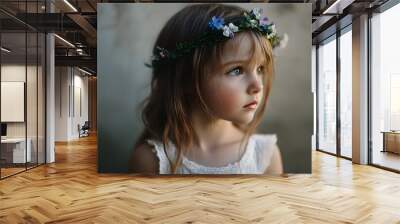 petite fille avec couronne de fleurs Wall mural