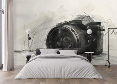 Photo camera doodle icon. Hand drawn sketch in vector Wall mural