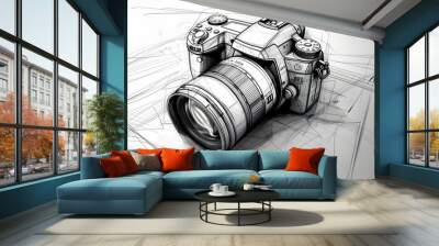 Photo camera doodle icon. Hand drawn sketch in vector Wall mural