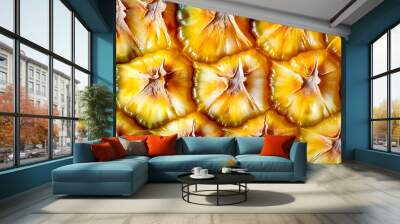 Pineapple texture. Pineapple skin close up, tropical pattern with copy space. Patterned fruits banner. Wall mural