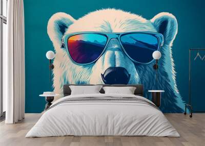 polar bear logo design cool sunglass vector Wall mural