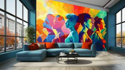 Pop art illustration, banner, texture or background depicting the pride day and the LGBT community with diverse people Wall mural