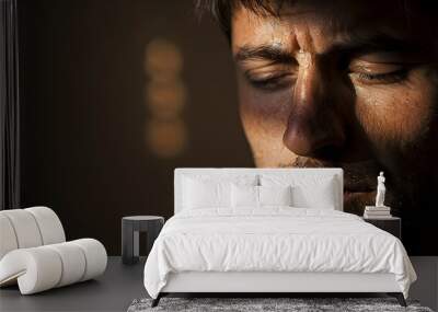 Portrait Of Pensive Man In shadow Wall mural