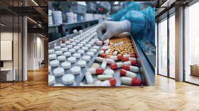 production of medicines at the factory close-up Wall mural