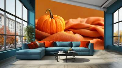 pumpkin with orange colored blanket. fall themed banner with copy-space. Wall mural