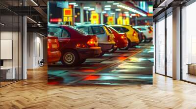 Queue of cars to the gas station Wall mural