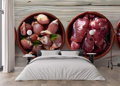 Raw chicken giblets raw poultry meat set : liver, stomach and heart Wall mural