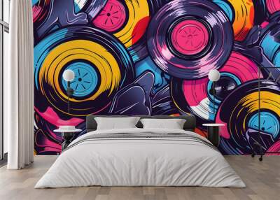 Record player in colourful abstract pattern Wall mural