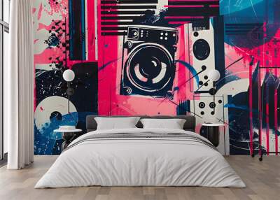 Record player in colourful abstract pattern Wall mural