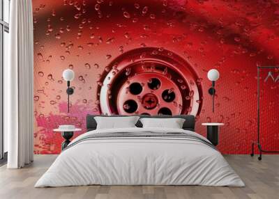 red coloured metal sink with rain drops Wall mural