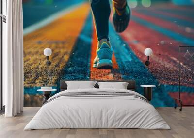 Relay racer crossing finish line on track in race Wall mural