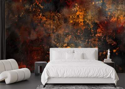 rusty metal surface with red black and orange tones worn steampunk background with scratches AI Wall mural