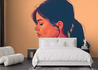 sad woman vector flat minimalistic isolated illustration Wall mural