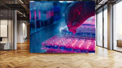 Scientific samples in microplate being prepared for research in laboratory Wall mural