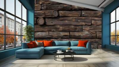 seamless natural wood log cabin wall background texture rustic old grunge brown redwood timber logs tileable repeat surface pattern a high resolution construction backdrop 3d rendering AI Wall mural