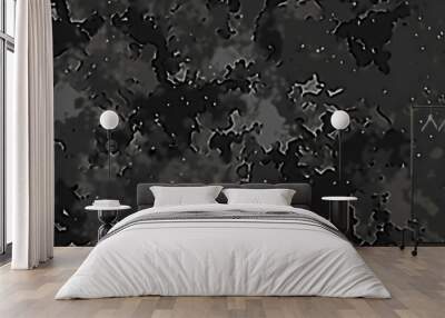 Seamless rough textured military, hunting or paintball camouflage pattern in a dark black and grey night palette AI Wall mural