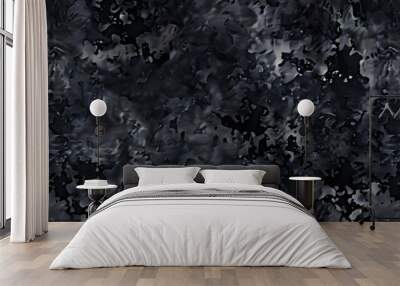 Seamless rough textured military, hunting or paintball camouflage pattern in a dark black and grey night palette AI Wall mural