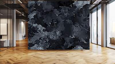 Seamless rough textured military, hunting or paintball camouflage pattern in a dark black and grey night palette AI Wall mural