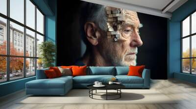 senior man with fragmented head, the ravages of dementia Wall mural