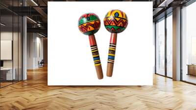 Set of Traditional Painted Maracas on Transparent Background Wall mural