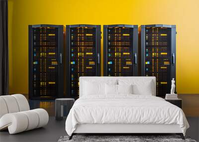 several server racks standing in front of a clean background Wall mural