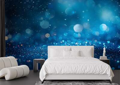 Shiny Blue Glitter In Abstract Defocused Background - Christmas And New Year Texture Wall mural