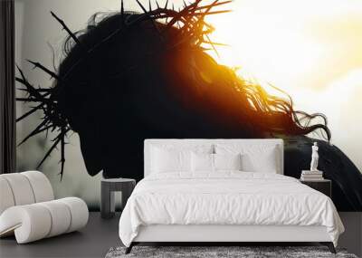 silhouette of jesus christ suffering at the cross and wearing the crown of thorns Wall mural