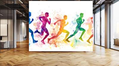 Six athletes running relay race Wall mural