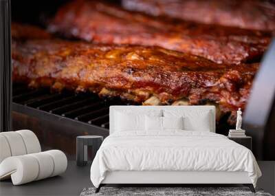 Smoked baby back pork ribs cooked on a pellet grill Wall mural