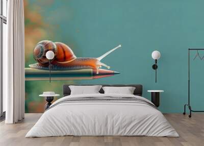 Snail riding bullet as speed up concept. Wall mural