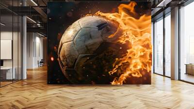 soccer ball in fire Wall mural