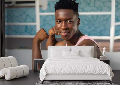 Sporty african american young man ready for workout Wall mural