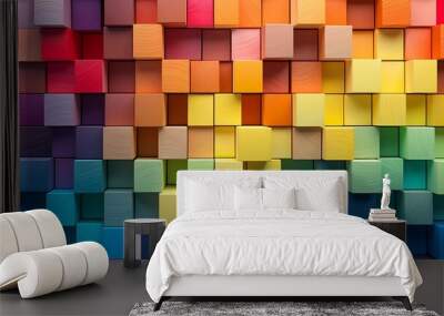 Stacked Multi-Colored Wooden Blocks Wall mural