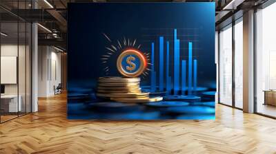 Success money target finance business growth financial graph profit chart concept on goal strategy 3d background of increase wealth revenue economy development or digital marketing technology stock. Wall mural