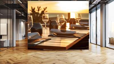 Sunset behind placesettings on luxury patio dining table Wall mural