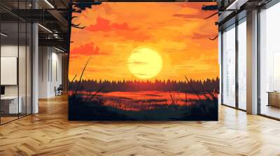 sunset forest vector flat minimalistic isolated illustration Wall mural