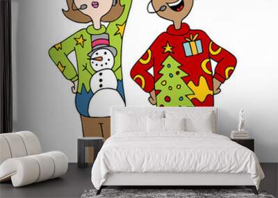 people wearing ugly christmas sweaters Wall mural