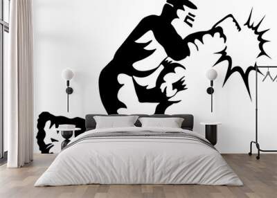 Welder Welding Kneeling Black White Drawing Wall mural