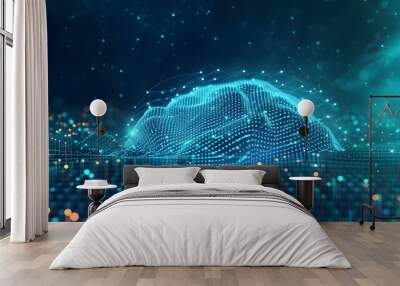 Technology cloud world, great design for business strategy presentation. Iot and technology concept. Internet technology online business concept. Computer brain technology background. Wall mural