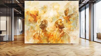 The Holy Trinity: the Father, the Son, and the Holy Spirit. Digital illustration. Trinity Sunday. Wall mural