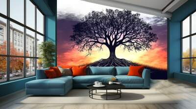 Tree of life silhouette with roots sketch. Vector illustration design. Wall mural