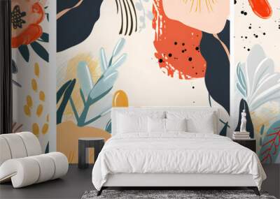 Trendy bohemian abstract square art templates with floral and geometric elements Wall mural