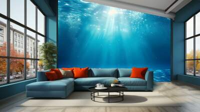 Underwater Ocean - Blue Abyss With Sunlight - Diving And Scuba Background Wall mural