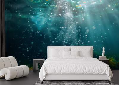 underwater scene with bubbles polluted ocean contamination of the sea caused by industry Wall mural